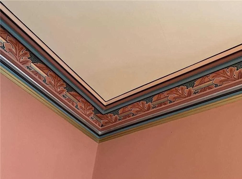 Reproduction wallpaper and restored molding